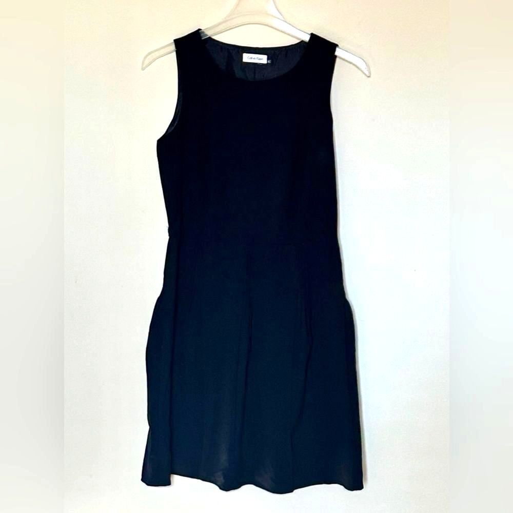 CALVIN KLEIN Womens Black Zippered Pleated Below The Knee Dress Size 8 Stretch